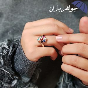 انگشتر چند جواهر زنانه با حرز امام جواد مدل گل