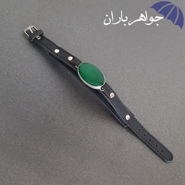 دستبند عقیق سبز اصل چرمی