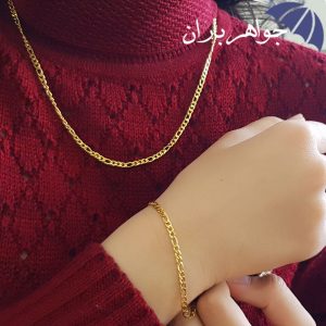 ست زنجیر و دستبند استیل طلایی