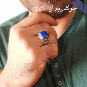 انگشتر عقیق آبی اصل مردانه جواهرباران