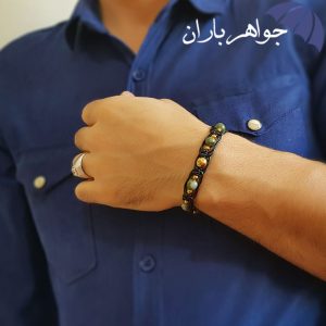دستبند یشم و حدید طلایی اصل طرح بافت