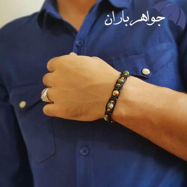 دستبند یشم و حدید طلایی اصل طرح بافت